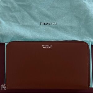 Tiffany & Co. Brown Leather Zip-Around Wallet with Logo